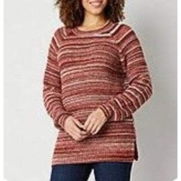 Ana Womens Striped Knit Sweater Long Sleeve Oversize Red Size 1X - Picture 1 of 8